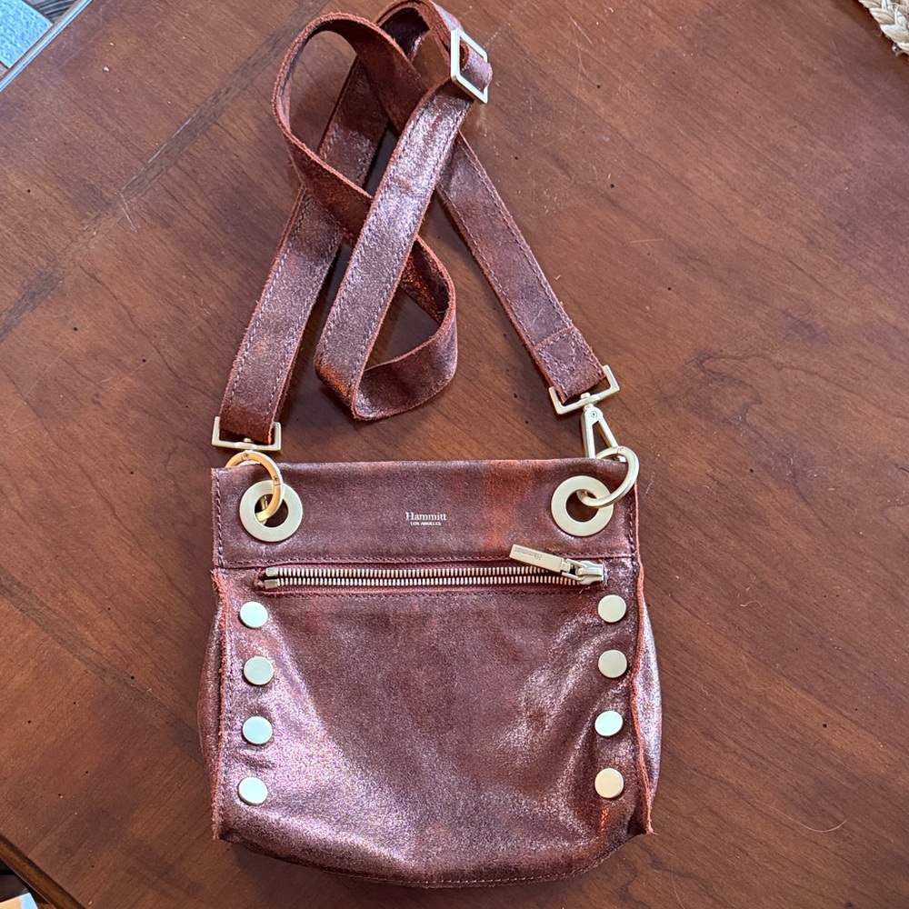 Hammitt Tony Small Bronze Metallic Distressed Leather  Crossbody Bag